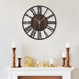 HAITANG Round Wall Clock, Black, 34 cm, for Living Room, Decoration, Vintage Style, Roman Numerals, Silent, Non-Ticking, Wall Clocks for Home, Garden, Office, Cafe Decoration (33 cm, Black)
