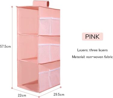 Настінна полиця-органайзер для шафи, 4 відділення, 12 кишень, для спальні, сімейний, розкладний, 30 x 22.5 x 80 см (Рожевий, три яруси)