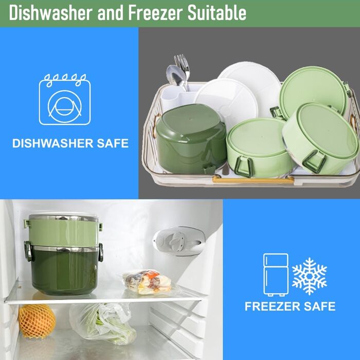 SANQIAHOME 3-Tier Stackable Stainless Steel Lunchbox, Leak-Proof, Green