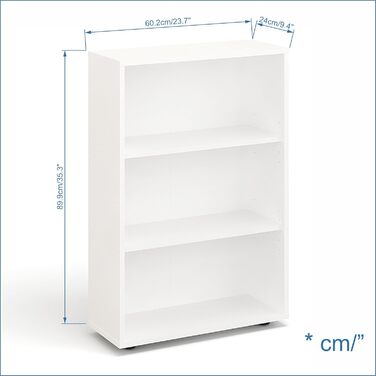 Книжкова шафа KOMTO Regal 80 см, біла, 3 полиці, регульовані, стелаж для зберігання, 80x90x24 см