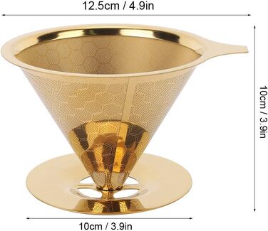 Золотий фільтр для кави Pour-Over з нержавіючої сталі, бджолині соти, багаторазовий, без паперу