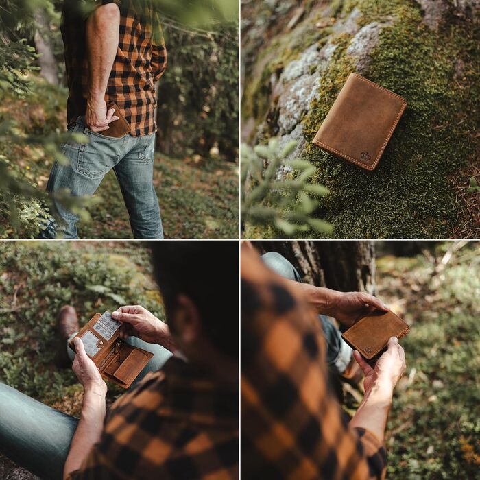 Baur Men's Wallet | Genuine Buffalo Leather | Wallet with RFID Protection | Tall/Vertical Wallet | Money Bag with Coin Pocket | Wallet with Many Card Slots (Tall/Vertical with Snap Button Inside)