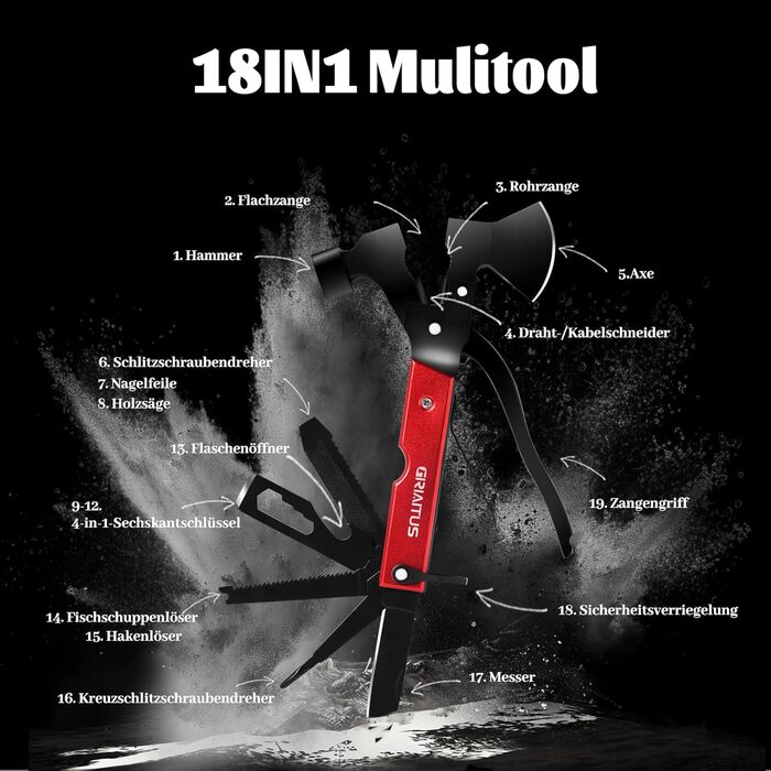 Мультитул 16 в 1 для чоловіків: інструмент для кемпінгу, виживання, подарунок на День батька (червоний)