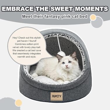 Jiupety Cat Cave, Cat House, Cat Basket, Cat Bed with Non-Slip Bottom, Cat Bed with Washable Detachable Cushion, M (16.1 x 16.1 x 13 inches), Dark Gray