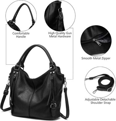Жіноча сумка-шопер 2в1 Reaer: сумка через плече та хобо для офісу, навчання, покупок, подорожей, чорна (M)