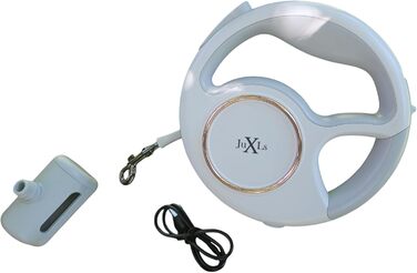 Леєчка для собак з LED-підсвічуванням, 3м, тримач для відходів, світловідбивачі, білий/рожевий, до 10кг