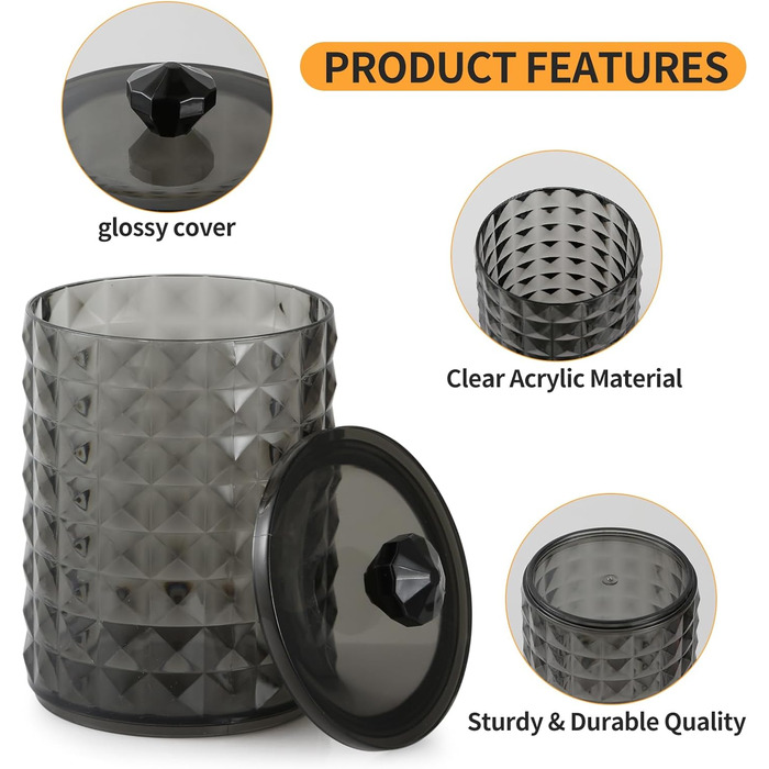 Контейнер для ватних паличок та дисків 3 STK з кришкою, чорний - органайзер для ванної кімнати, PP-матеріал, дизайн 