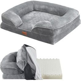 Juskys Dog Bed Sheena L Orthopedic, Washable & Non-Slip - 98 x 70 x 17 cm - Fluffy Dog Sofa for Medium-Sized Dogs Grey - Pet Bed Dog Sofa (L 72 x W 60 x H 17 cm)