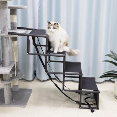 Folding Dog Ramp for Cars - 4 Step Pet Staircase, Up to 80kg, Black - Gentle on Joints