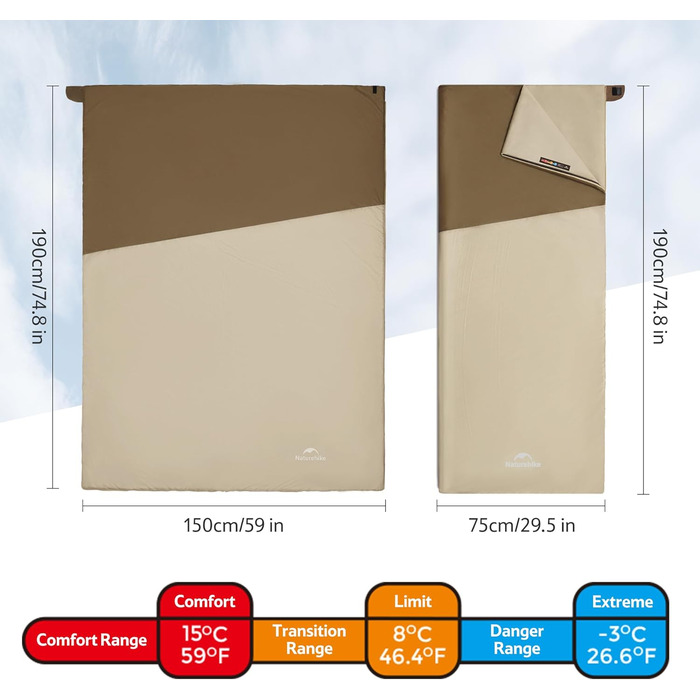 Спальний мішок Naturehike Ultraleicht – ультралегкий, 680/760 г, для 3 сезонів, 190x75/205x85 см, для походів, рюкзаків, кемпінгу, комфортна температура 15°C, колір: зелений XL (темно-коричневий/світло-коричневий)