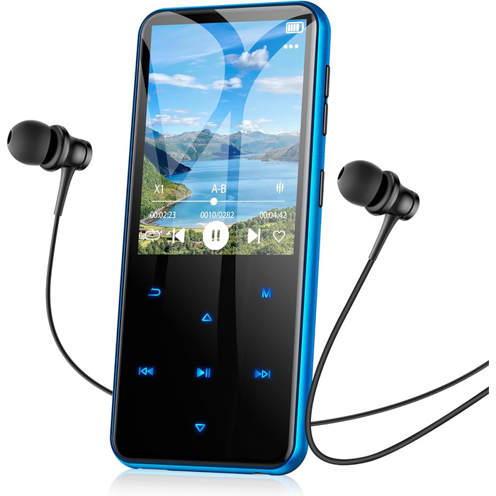 MP3-плеєр AGPTEK 64GB Bluetooth 5.3 з TFT екраном, FM-радіо, підтримкою до 128GB, функцією запису та E-Book (синій)