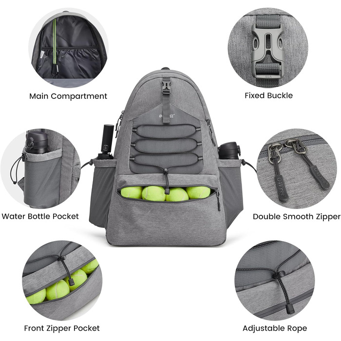 G4Free Tennis Bag Backpack - Large Capacity Tennis Racket Bag with Shoe Compartment for Men & Women (Grey)