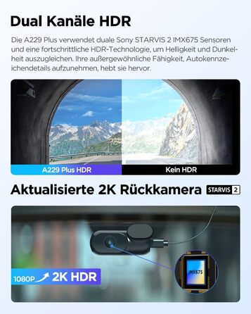 Автомобільний відеореєстратор VIOFO A229 Plus 2K + 2K Dual STARVIS 2, HDR, з голосовим керуванням, 5GHz Wi-Fi, GPS та Super Night Vision 2.0, 2.4