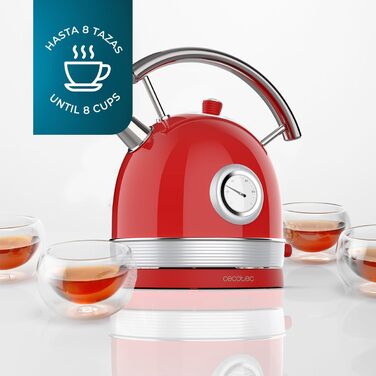 Cecotec Thermosense 420 Vintage Red Stainless Steel Kettle - 1.8L, 2200W, Temperature Display, 8 Cups