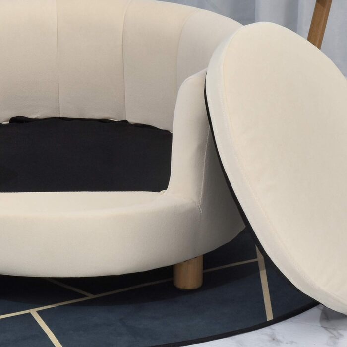 PawHut Софа для собак з підголівником та знімним подушкою, для дому, 65x64x37 см, кремовий колір