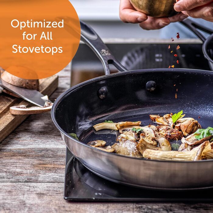 Набір посуду BK Ceramic Black з нержавіючої сталі, 7 предметів: сковорода (28 см), каструлі, сотейники. Покриття з кераміки без PFAS, індукція, безпечний для миття в посудомийній машині та духовці.