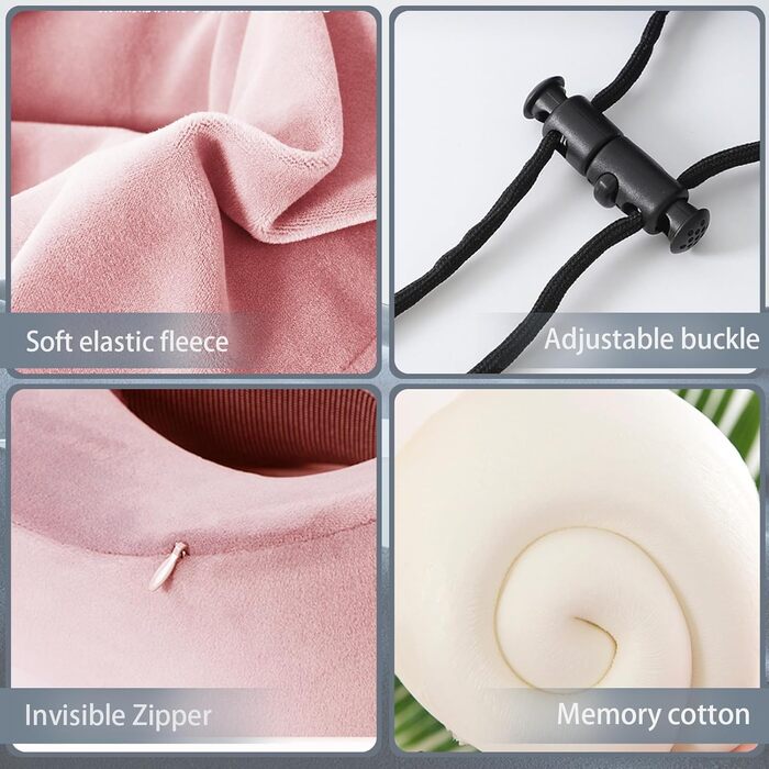 Подушка для шиї Memory Foam | Подушка для подорожей в літаку з 95% захистом від світла, регульованою підтримкою шиї, для подорожей, офісу та сну на боці (чистий порошок)