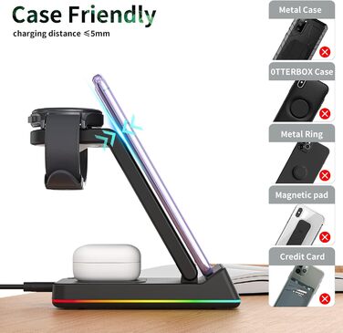 Бездротова зарядка Induktive 3-в-1 для Samsung Galaxy S24/S20 (Ultra), Buds+/Pro/2, Watch 5/5 Pro - швидка зарядка