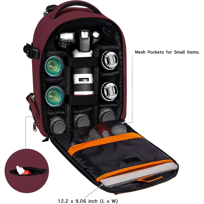 MOSISO Рюкзак для камери, фотосумка для DSLR/SLR/беззеркальних камер, з підкладкою, ударостійкий, модульні вставки, тримач для штатива, сумісний з Canon, Nikon, Sony (Вишневий)