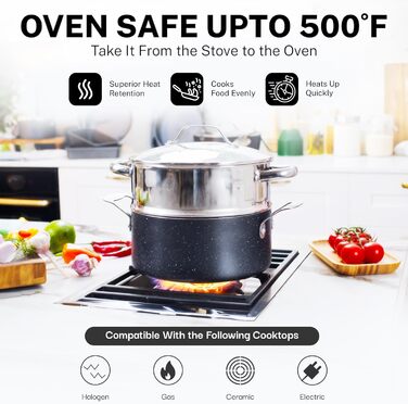 Набір посуду Granitestone 20 предметів: каструлі та сковорідки з антипригарним покриттям, міцний мінеральний та алмазний шар, нержавіюча сталь