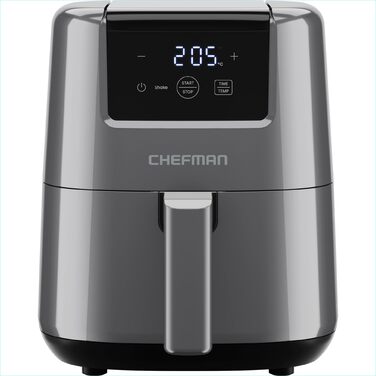 Фритюрниця Chefman 2л аерогриль міні, сіра - компактна, з антипригарним покриттям, цифровим таймером та функцією нагадування струшування