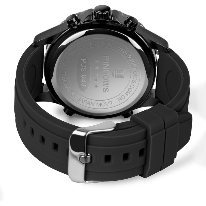 Годинник PINDOWS для чоловіків: водонепроникні спортивні годинники з аналоговим або цифровим дисплеєм, багатофункціональні, міцні наручні годинники для активного відпочинку з LED-підсвічуванням, будильником та секундоміром, чорно-помаранчевий колір