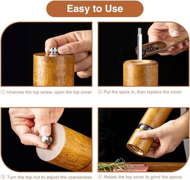 Механічна млинка для солі та перцю з керамічним жорном, регульована ступінь помелу, набір 2 шт. з підставкою, висота 21,5 см