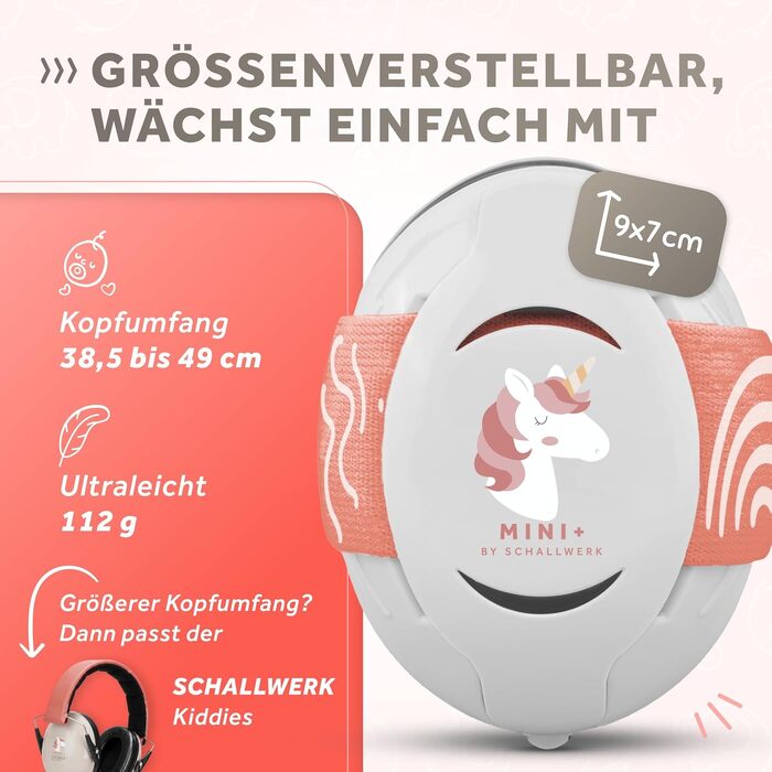 Захисні навушники для немовлят та дітей Schallwerk® Mini+ (Unicorn Dusty) – Преміум захист слуху від шуму для малюків
