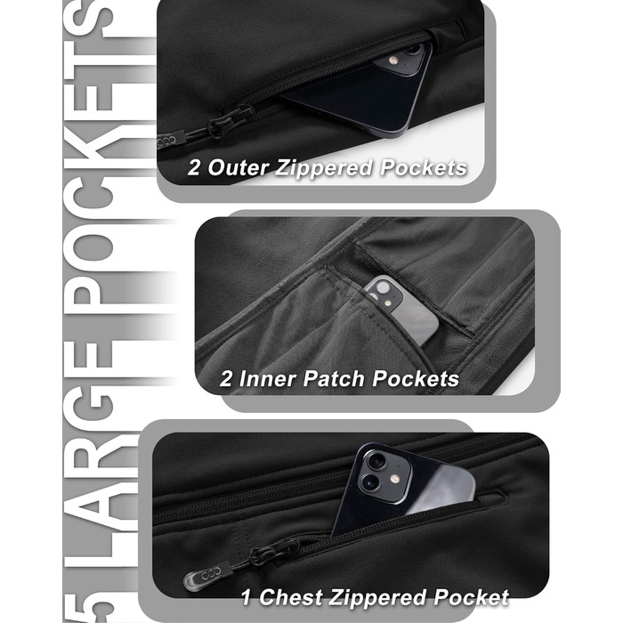 Жіночий софтшеллова жилетка 33000ft з капюшоном, флісовою підкладкою, водонепроникна та вітрозахисна спортивна жилетка з 5 кишенями для їзди на конях, бігу, походів, XXL, чорний