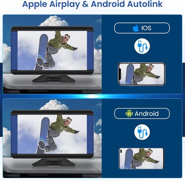 Портативне автомобільне радіо Rimoody 7'' з IPS-дисплеєм, Bluetooth, CarPlay, Android Auto, FM-трансмітером, GPS, голосовим управлінням, USB/AUX/TF для авто 7-32В