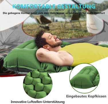 Надувний килимок для кемпінгу Isomatte - самонадувний, 9 см, для авто, намету, трекінгу, пляжу (зелений)