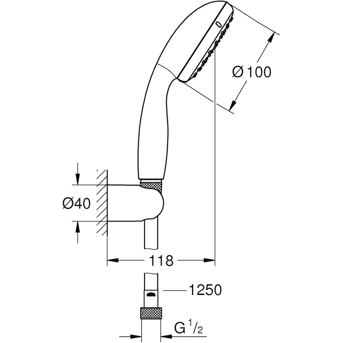 GROHE water-saving hand shower head, Tempesta 100 set including adjustable wall holder, EcoJoy, 2 spray patterns, 2779810E