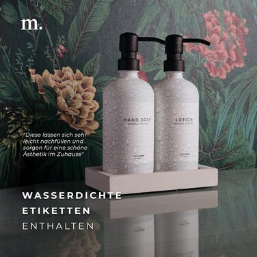MaisoNovo Soap Dispenser Set - Soap Dispenser Kitchen - 500 ml Amber Bottles, Black Pumps, Glass Pumps Dispenser, Soap Dispenser Set, 2-Piece Set and Concrete Tray - Dish Soap Dispenser Kitchen (White Glass / Black Pump + Rectangular Tray)