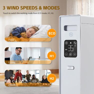 Електричний конвектор Aigostar Ember 2000W з термостатом та пультом дистанційного керування, LED-дисплей, таймер, тиха робота