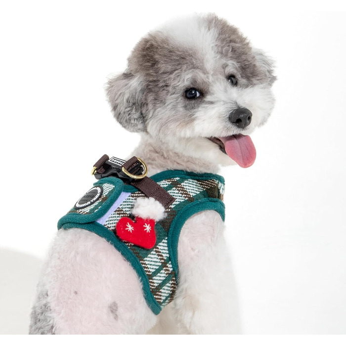 Нашийник для собак Puppia Douglas, Step-in, теплий, зимовий, у візерунку клітинки, для маленьких та середніх собак, розмір M (зелений, Small)