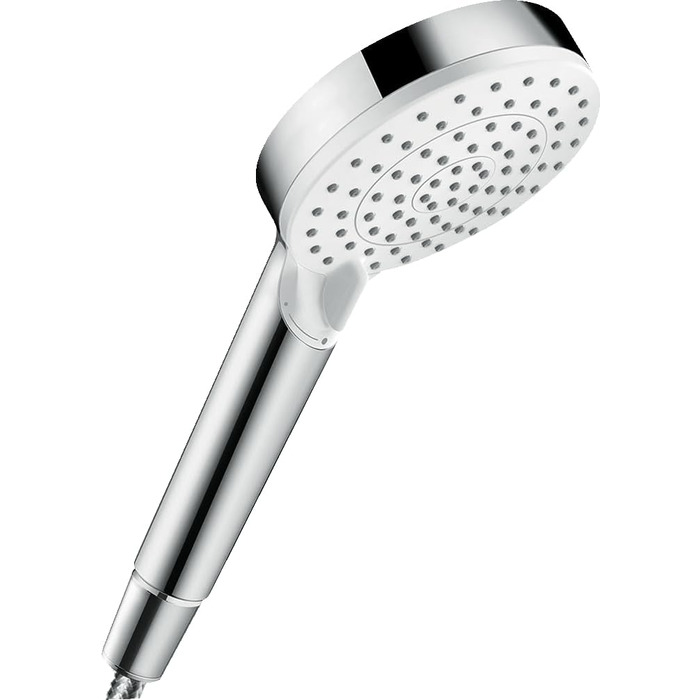Душова лійка Hansgrohe Crometta EcoSmart - Економія води (6 л/хв), ручна, 2 режими, діаметр 100 мм, з антинакипним покриттям, білий/хром