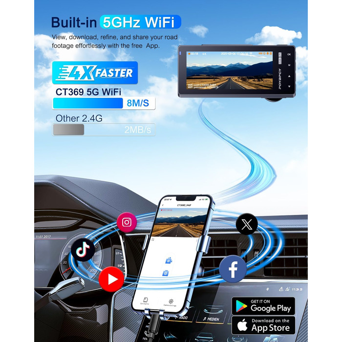 Відеореєстратор у машину 4K+1080P з CPL фільтром, 360°, WiFi, IPS 3.69