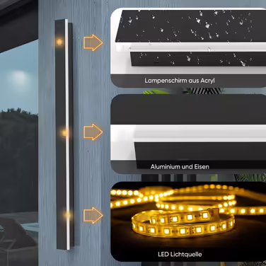 Long Villa Wall Lamp Black, Waterproof Outdoor Wall Light IP65, Aluminum Acrylic Outdoor Lamp for Gardens, Terraces, Bedrooms, Living Rooms, Indoors, 30cm/12w, Warm Light