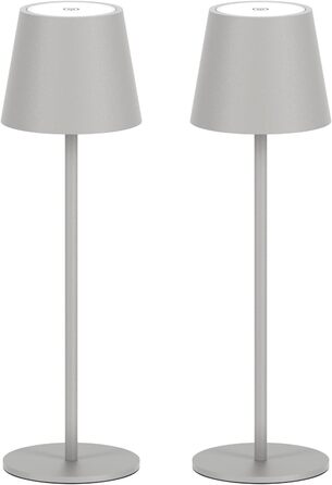 LED-лампа Klighten 2 шт. на акумуляторі, сірого кольору, диммування, бездротова, перезаряджувана, тепле світло 3000K, для дому та вулиці, USB-C, алюміній, IP54, вологостійка, сіра