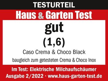 CASO Crema & Choco Black: Електричний спінювач молока з нержавіючої сталі, чорний, для курячої та рослинної молочної піни