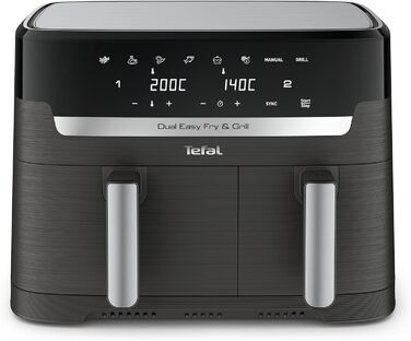 Аерофритюрниця Tefal Easy Fry & Grill Dual XXL 8,3 л з нержавіючої сталі, подвійні кошики, комбінована фритюрниця та гриль для сім'ї, 8 програм, енергоощадна