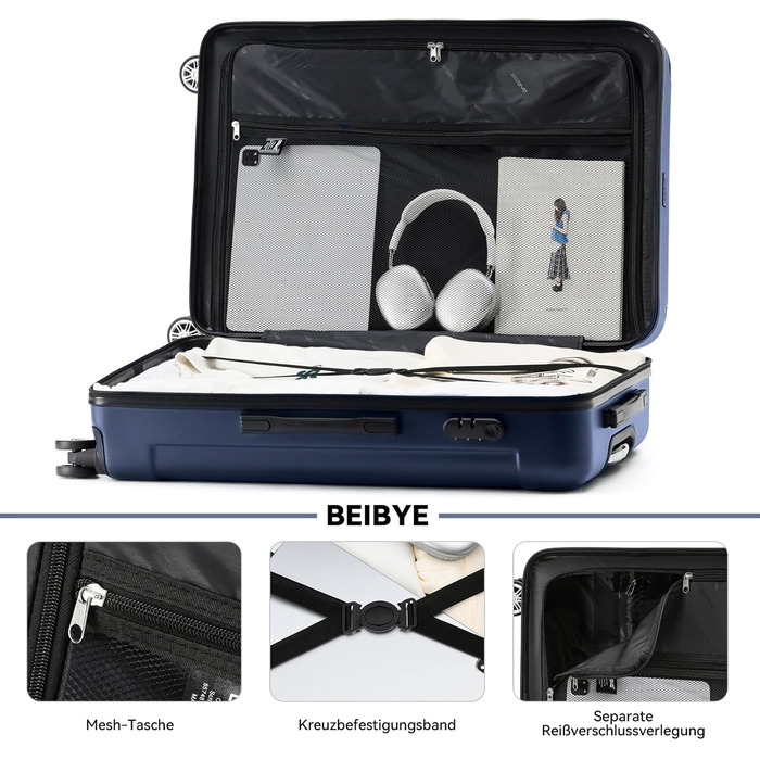 Набір валіз Beibye 2045 з трьох валіз-роликів, 3 шт. - набір валіз з твердим корпусом, 20 кольорів (Темно-зелений, Темно-синій)