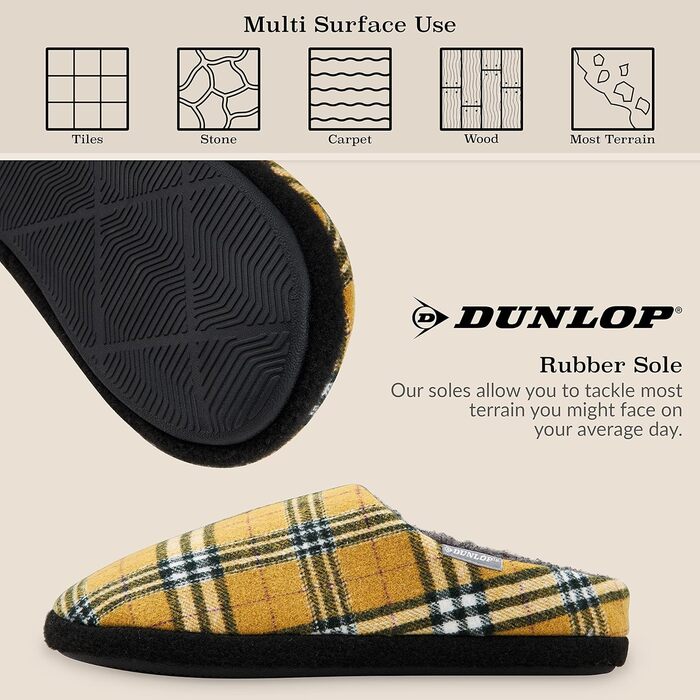 Чоловічі халапи DUNLOP з підкладкою, антиковзаючі тапочки для дому з Memory Foam (44 EU, сірий гірчичний)