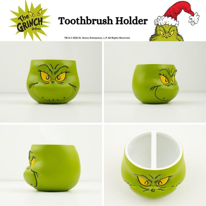 Collectibles Dr. Seuss' The Grinch Holiday Toothbrush Holder for Makeup Brushes/Pens, Official Licensed Product Franco