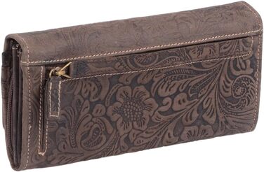 LEAS Women's Long Wallet Natural RFID Protection Genuine Leather, Dark Brown Vintage Collection