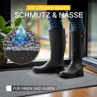 Килимок для порогу Entrando 40x60 см з неслизьким покриттям - миючий килимок для входу в приміщення та на вулицю, швидковисихаючий, нейтрального кольору, сірий