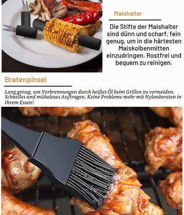Набір аксесуарів для гриля та барбекю Grilljoy, 24 предмети, нержавіюча сталь в алюмінієвому кейсі, термостійкі ручки, для кемпінгу та саду