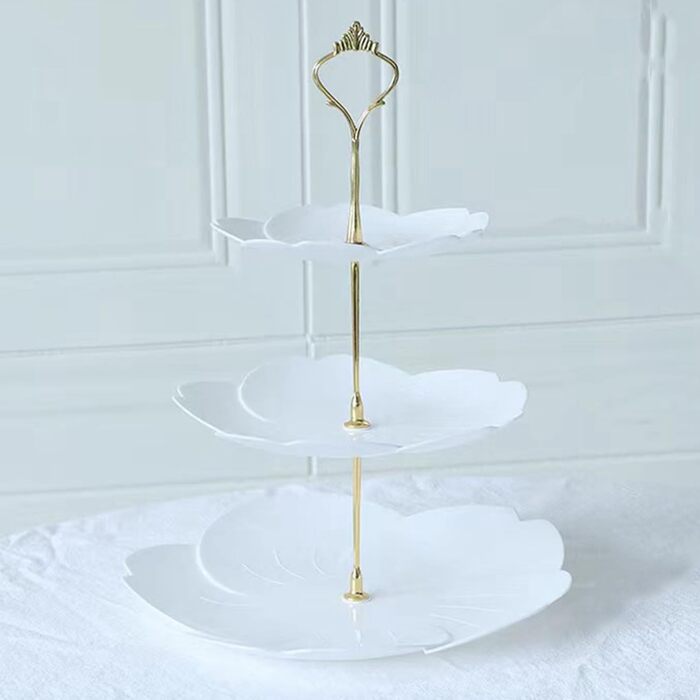 Підставка для тістечок Wagoodter на 3 яруси, тортова підставка, багаторівнева підставка для десертів, багаторазова для весілля, дня народження, чайної вечірки (біла квітка)