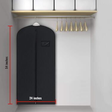 Чохли для одягу на вішалку - набір 6 шт. (60'' x 24'') + 5 шт. (54'' x 24'' & 40'' x 24'') чорного кольору. Ідеально для зберігання та подорожей. Підходять для костюмів, сорочок, пальто та суконь.
