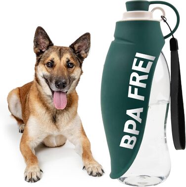 Турбувачка для собак Emmi-pet 600 мл з контейнером для корму 150 мл – портативна пляшка для води та їжі для собак, ідеальна для подорожей, прогулянок та активного відпочинку. Гігієнічна, легка в очищенні. Аксесуар для собак. Зелений колір, 580 мл